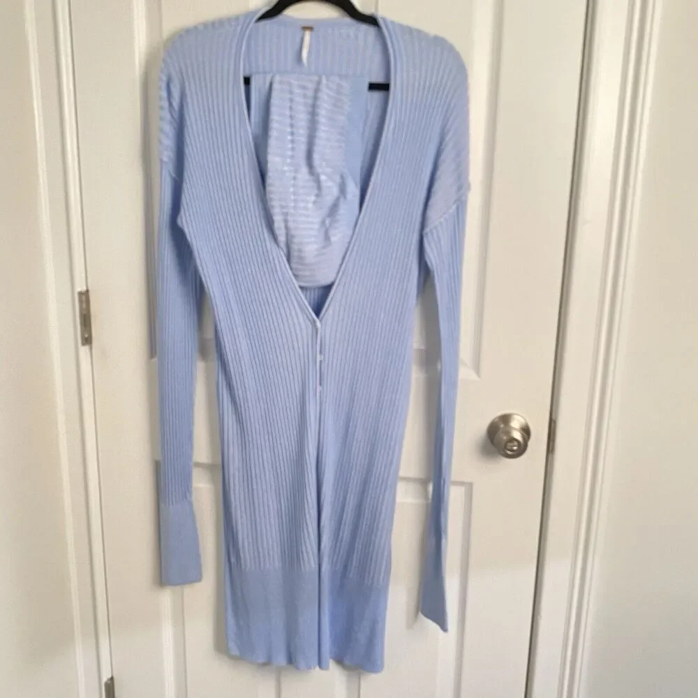 Free People Carly Cardi 2pc Set Womens Size Large Cardigan Ribbed With Tube Top